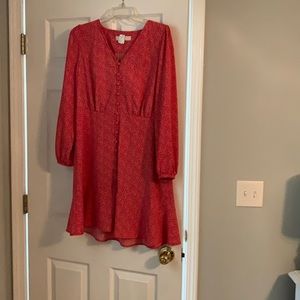Ann Taylor Loft Red Dress with tiny hearts